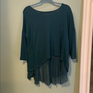 Turquoise Top with Sheer Underlay 3/4 Sleeves